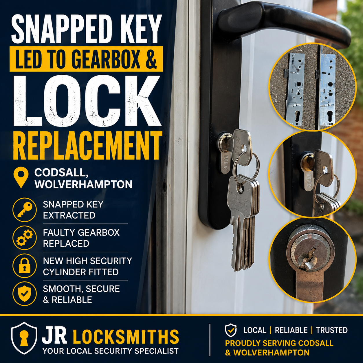 Snapped key and gearbox lock replacement completed by JR Locksmiths in Codsall, Wolverhampton