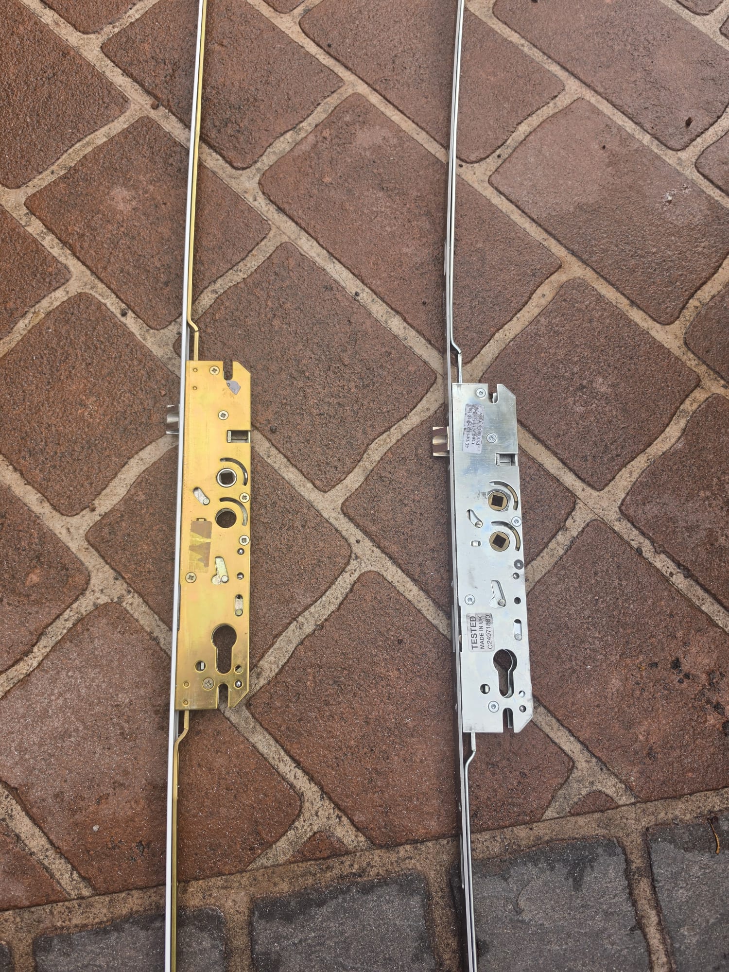 Old and replacement door locking mechanisms from Tettenhall repair